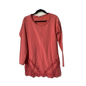 Soft Surroundings‎ Women’s Size XS Crochet Hem Sweatshirt Tunic Soft Peach